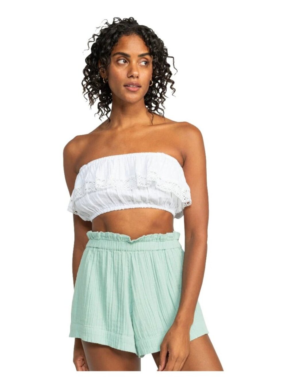 Roxy Womens Golden Tropic Elasticated Crop Top Snow White Size L NWT